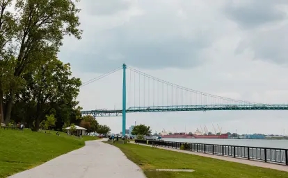 Ambassador bridge shot from the riverfront.