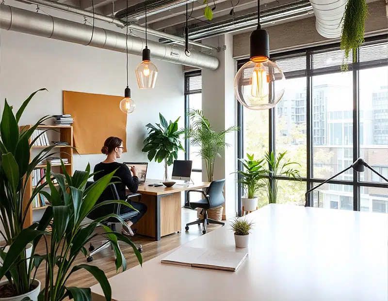 Digital marketing office with plants.